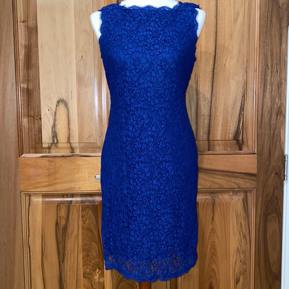 Adrianna Papell | Dresses | Adrianna Papell Evening Bold Cobaltblue Eyelash Lace Cocktail Dress Euc 8